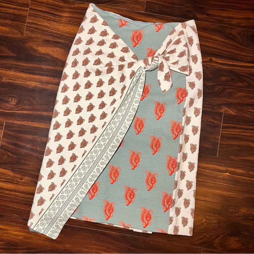 Maeve Patterned Faux Wrap Skirt